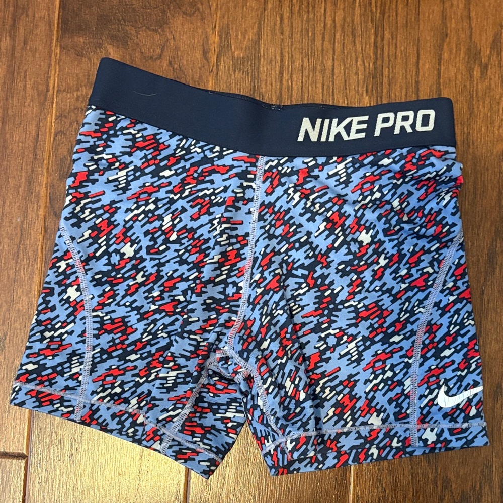 Nike Pro Blue and Red Patterned Shorts